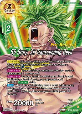 SS Broly, All-Transcending Devil (BT22-056) [Critical Blow Prerelease Promos] 