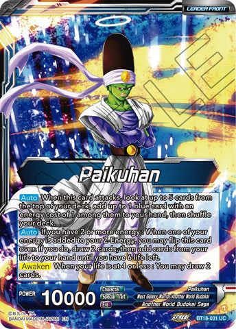 Paikuhan // Paikuhan, West Galaxy Warrior (BT18-031) [Dawn of the Z-Legends Prerelease Promos] 