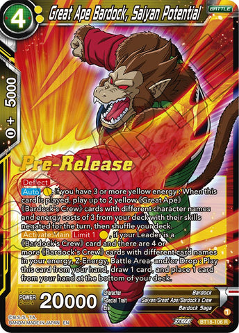 Great Ape Bardock, Saiyan Potential (BT18-106) [Dawn of the Z-Legends Prerelease Promos] 
